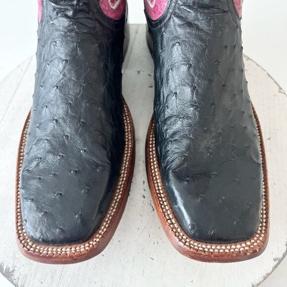 NEW Rod Patrick Mens Cowboy Boots 10.5AA Black Full Quill Ostrich Square Toe - Picture 5 of 12